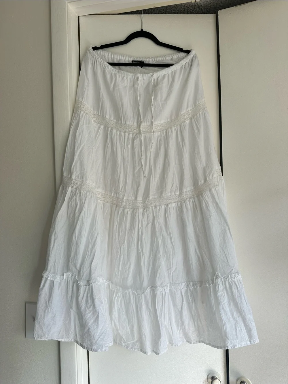 ASOS White Tiered Lace-Trim Maxi Skirt
